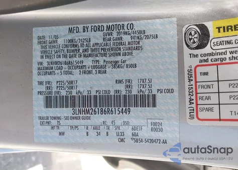 2006 Lincoln Zephyr z USA, uszkodzony, nr VIN 3LNHM26186R615449